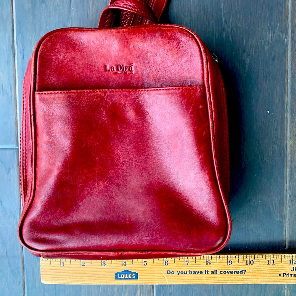 La Diva Leather Convertible Sling Backpack Red